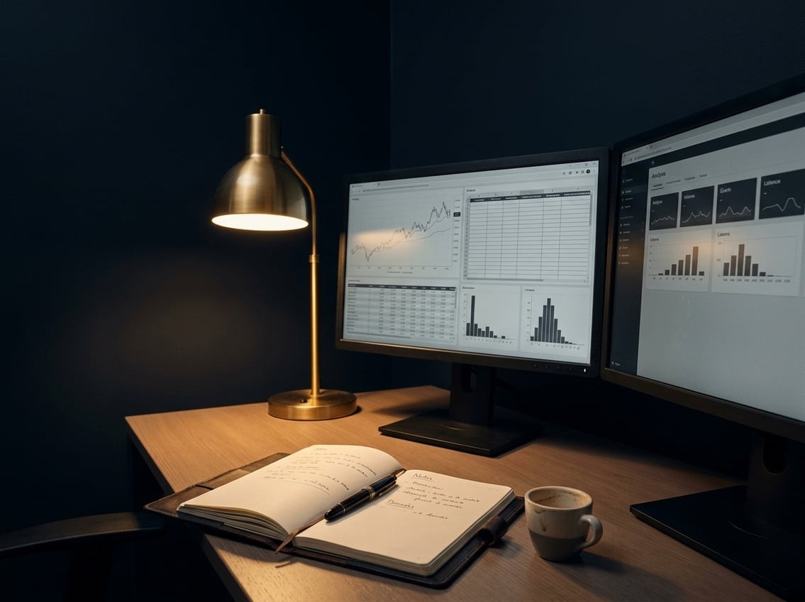 Bureau d'analyse avec écrans affichant des données financières et graphiques de flux de transactions cryptographiques